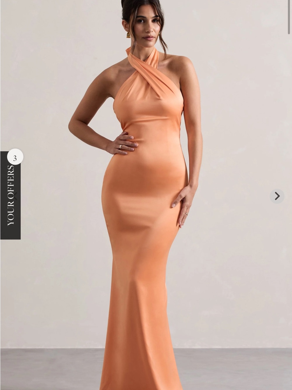 Cross-Neck Satin Maxi Dress in Peach - New With Tags